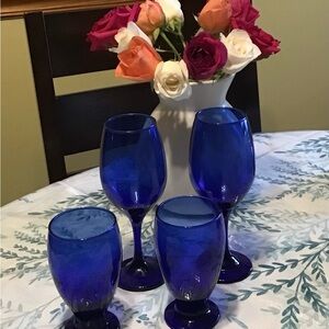 Set of Four Cobalt Blue Drinking Glasses
